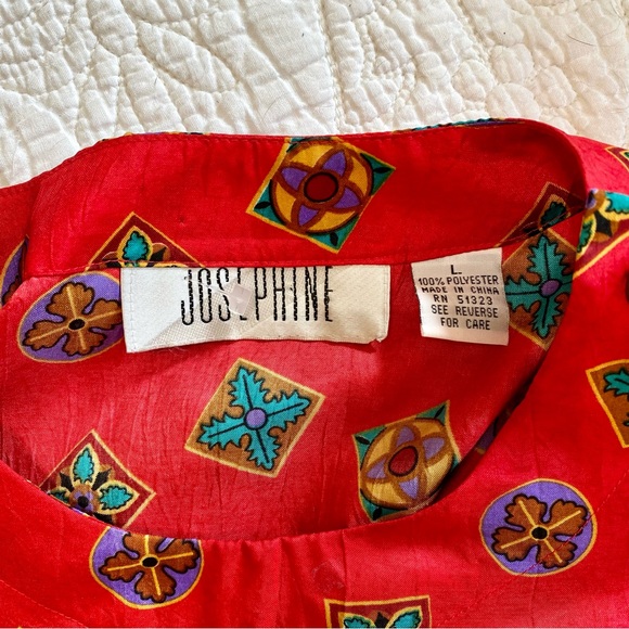 Vintage 80s Two Piece Skirt & Top Set Red Printed Medallion Design Large - NWT - Picture 11 of 11